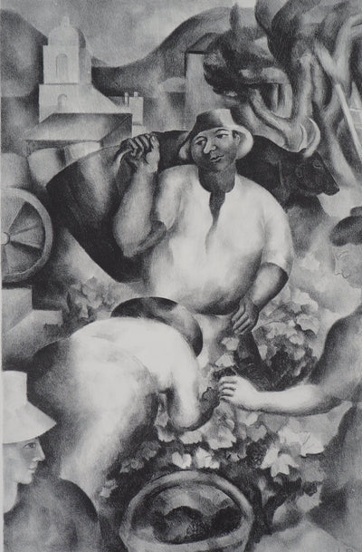 Jean-Louis BOUSSINGAULT : Les vendanges - Lithographie (détail)