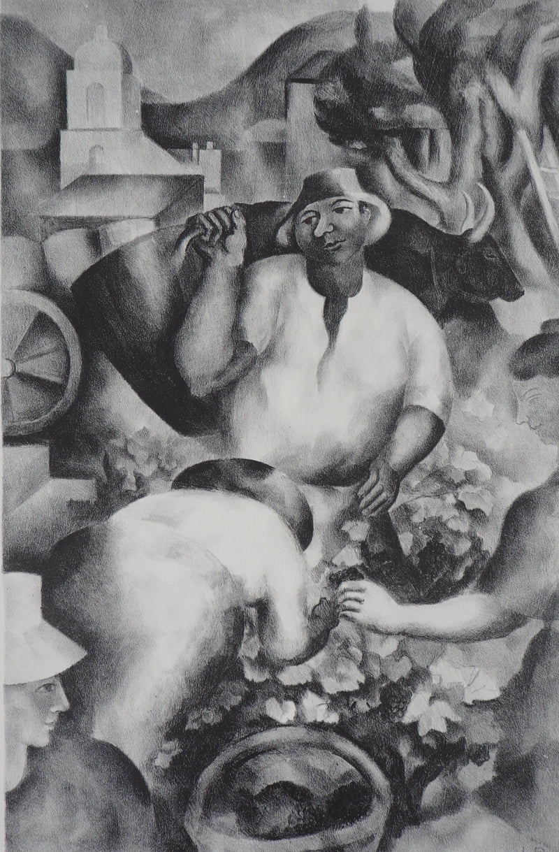 Jean-Louis BOUSSINGAULT : Les vendanges - Lithographie (détail)