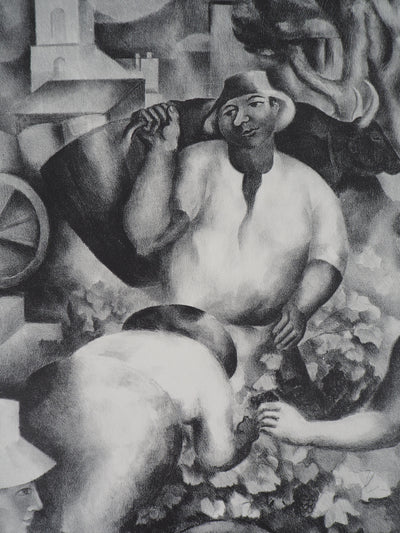 Jean-Louis BOUSSINGAULT : Les vendanges - Lithographie (détail)