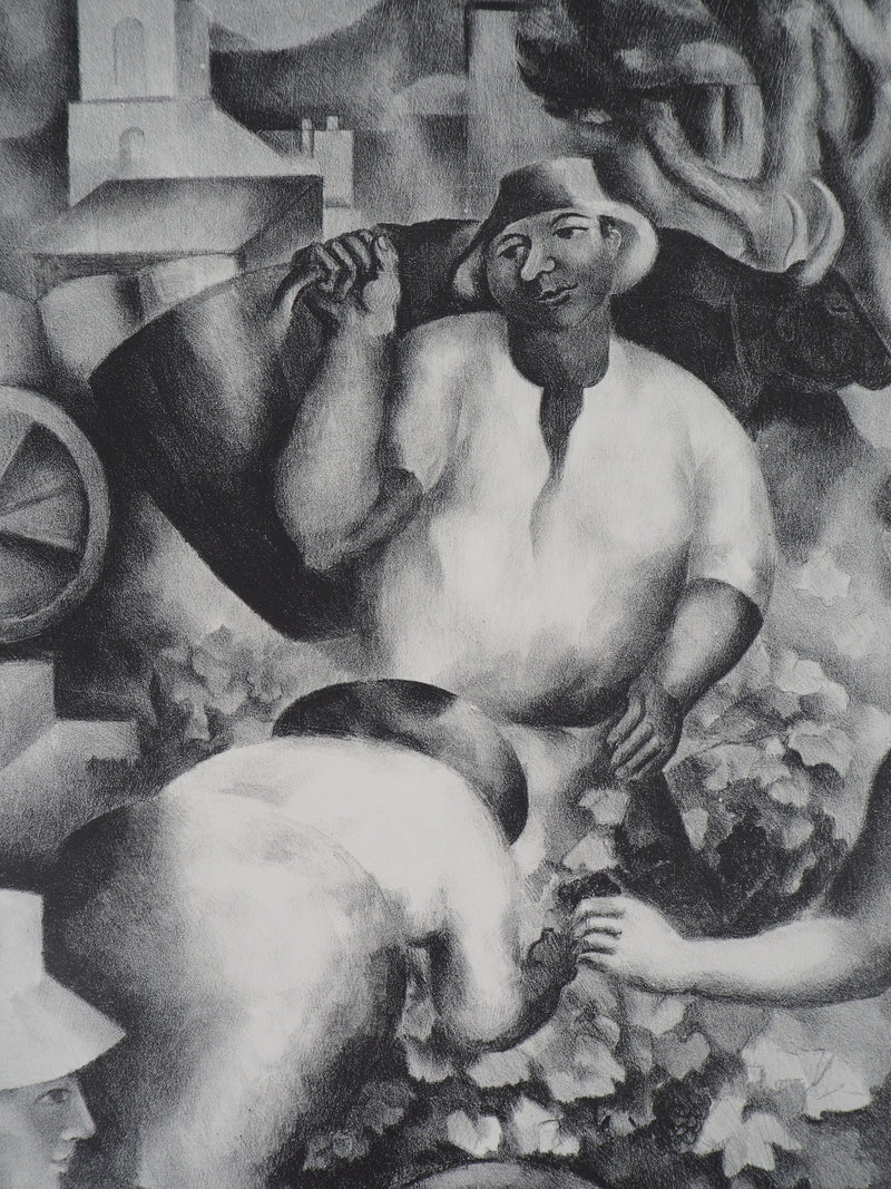 Jean-Louis BOUSSINGAULT : Les vendanges - Lithographie (détail)