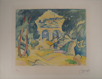 Georges BRAQUE : Hommage à Cézanne : le Viaduc de l'Estaque, Gravure originale (vue générale) - Crédit photo : Galerie Art.Paris