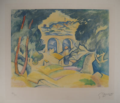 Georges BRAQUE : Hommage à Cézanne : le Viaduc de l'Estaque, Gravure originale (photo de détail 2) - Crédit photo : Galerie Art.Paris