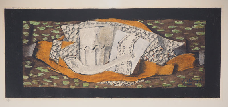 Georges BRAQUE : Nature morte au verre et à la pipe, 1959 - Gravure