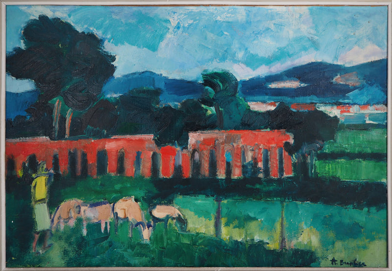 André BRASILIER : Italie, Paysage Champêtre, Tableau original (vue générale) - Crédit photo : Galerie Art.Paris