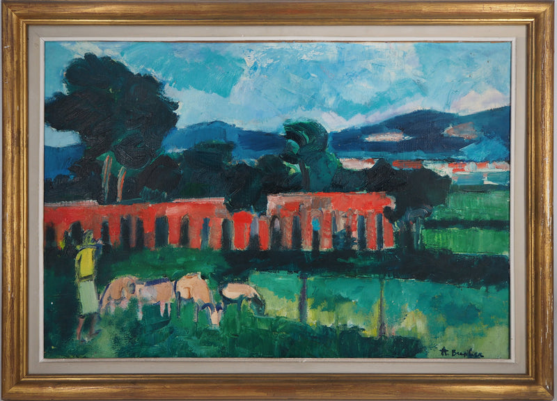 André BRASILIER : Italie, Paysage Champêtre, Tableau original (photo de détail 2) - Crédit photo : Galerie Art.Paris