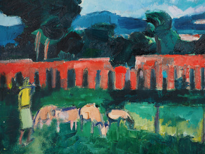 André BRASILIER : Italie, Paysage Champêtre, Tableau original (photo de détail 4) - Crédit photo : Galerie Art.Paris