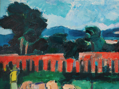 André BRASILIER : Italie, Paysage Champêtre, Tableau original (photo de détail 5) - Crédit photo : Galerie Art.Paris