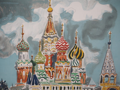 Yves BRAYER : La Basilique de Basile le Bienheureux, 1976 - Lithographie (détail)