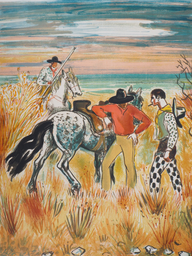Yves BRAYER : Les gardiens, 1973 - Lithographie (détail)