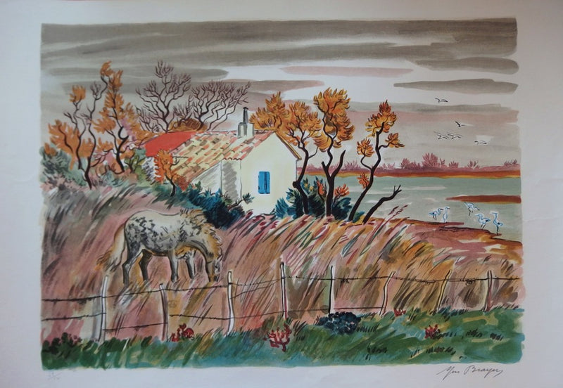 Yves BRAYER : Paysage de Camargue - Lithographie