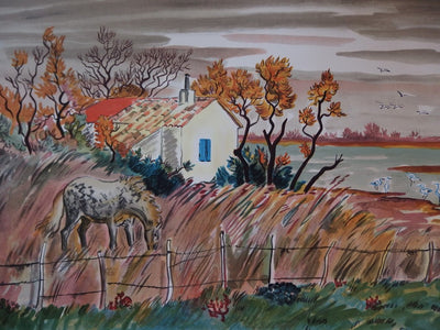 Yves BRAYER : Paysage de Camargue - Lithographie (détail)