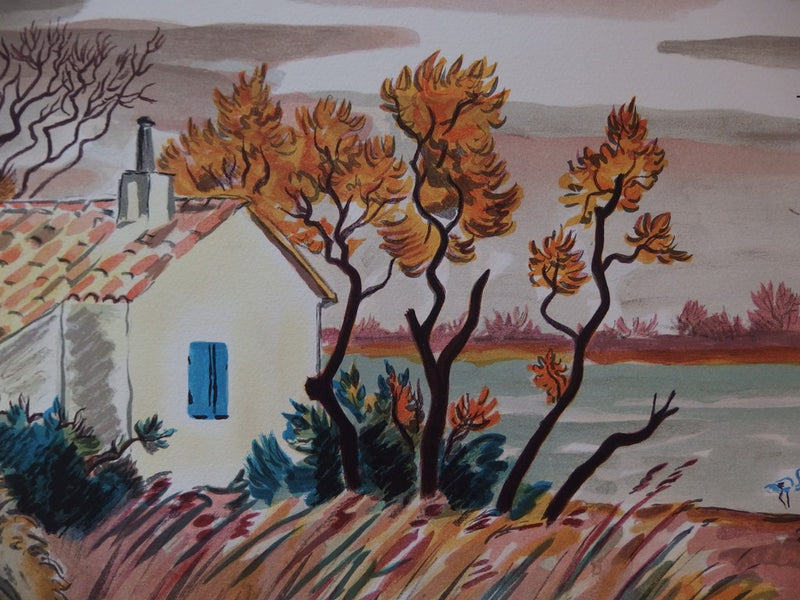 Yves BRAYER : Paysage de Camargue - Lithographie (détail)