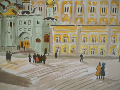 Yves BRAYER : La place des Cathédrales au Kremlin, 1976 - Lithographie (détail)