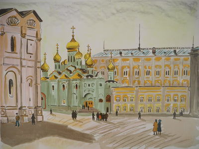 Yves BRAYER : La place des Cathédrales au Kremlin, 1976 - Lithographie (détail)