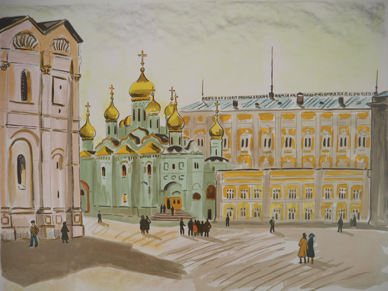 Yves BRAYER : La place des Cathédrales au Kremlin, 1976 - Lithographie (détail)