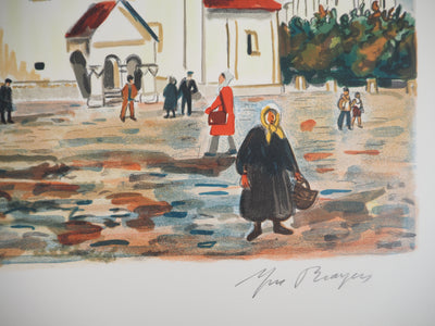 Yves BRAYER : Souzdal : La place, 1976 - Lithographie (détail)