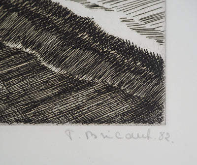 Françoise BRICAUT : L'Eau de la lune laissera ses plaques dans le désert, 1982 - Gravure (détail)