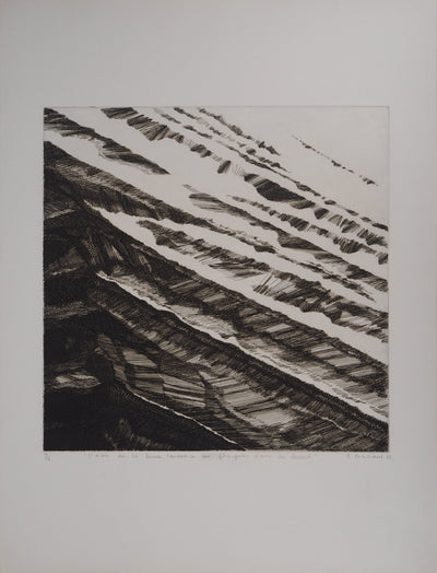 Françoise BRICAUT : L'Eau de la lune laissera ses plaques dans le désert, 1982 - Gravure (détail)
