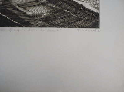 Françoise BRICAUT : L'Eau de la lune laissera ses plaques dans le désert, 1982 - Gravure (détail)