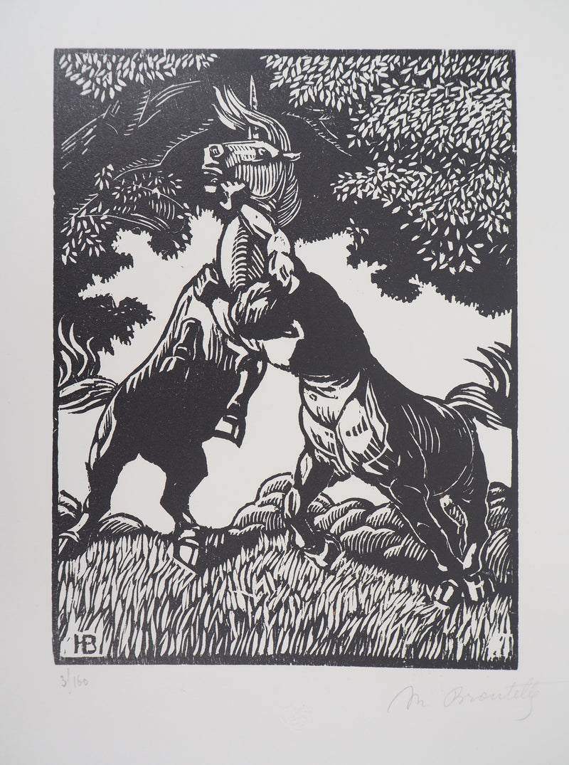 Honore BROUTELLE : Le Centaure et la Licorne, 1929 - Gravure sur bois