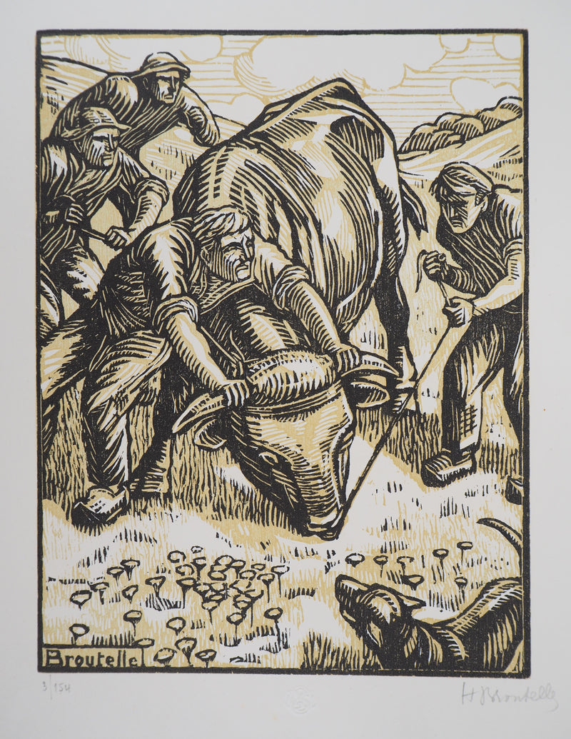 Honore BROUTELLE : La Force du Boeuf, 1922 - Gravure sur bois