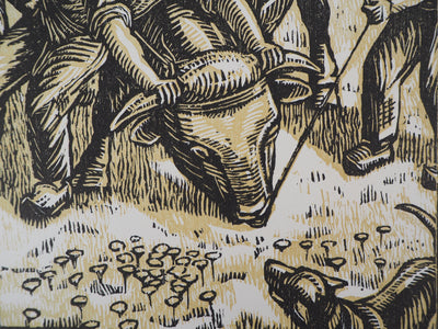 Honore BROUTELLE : La Force du Boeuf, 1922 - Gravure sur bois (détail)