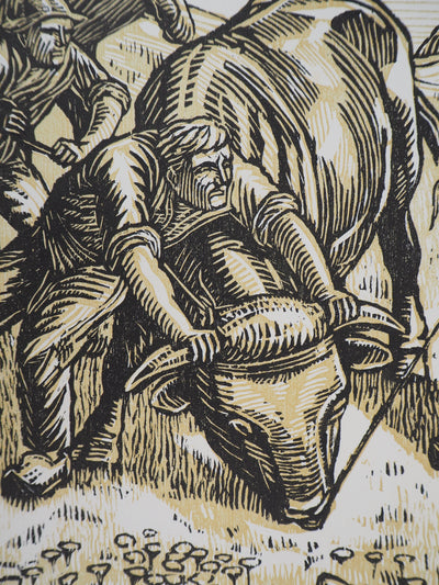 Honore BROUTELLE : La Force du Boeuf, 1922 - Gravure sur bois (détail)
