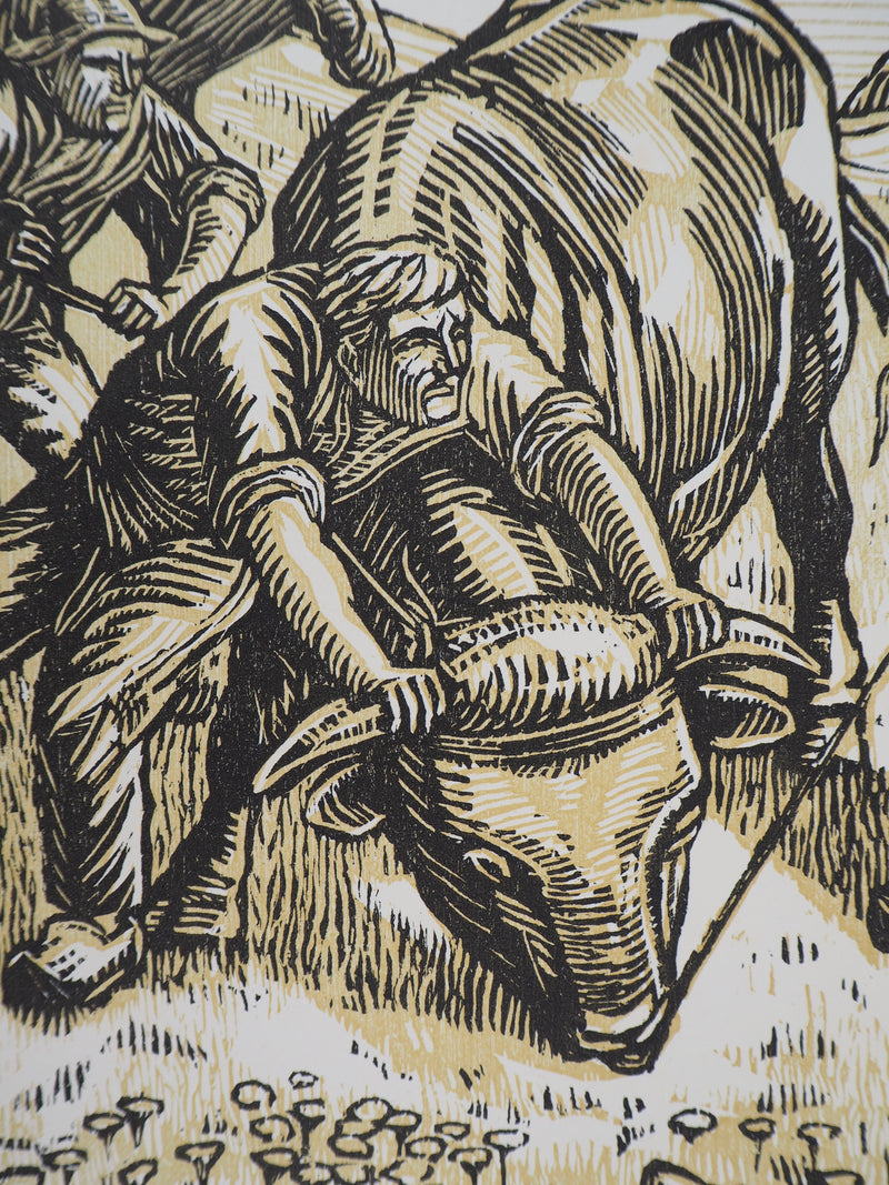 Honore BROUTELLE : La Force du Boeuf, 1922 - Gravure sur bois (détail)