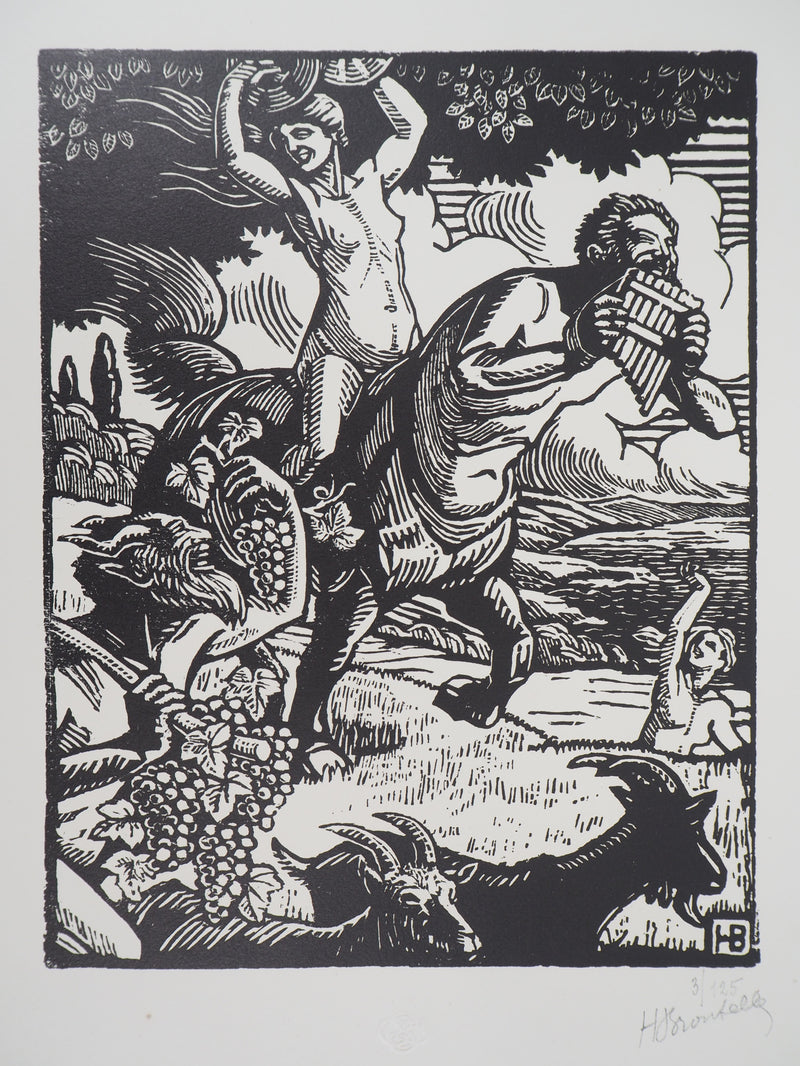 Honoré BROUTELLE : Au temps des vendanges, 1921 - Gravure sur bois