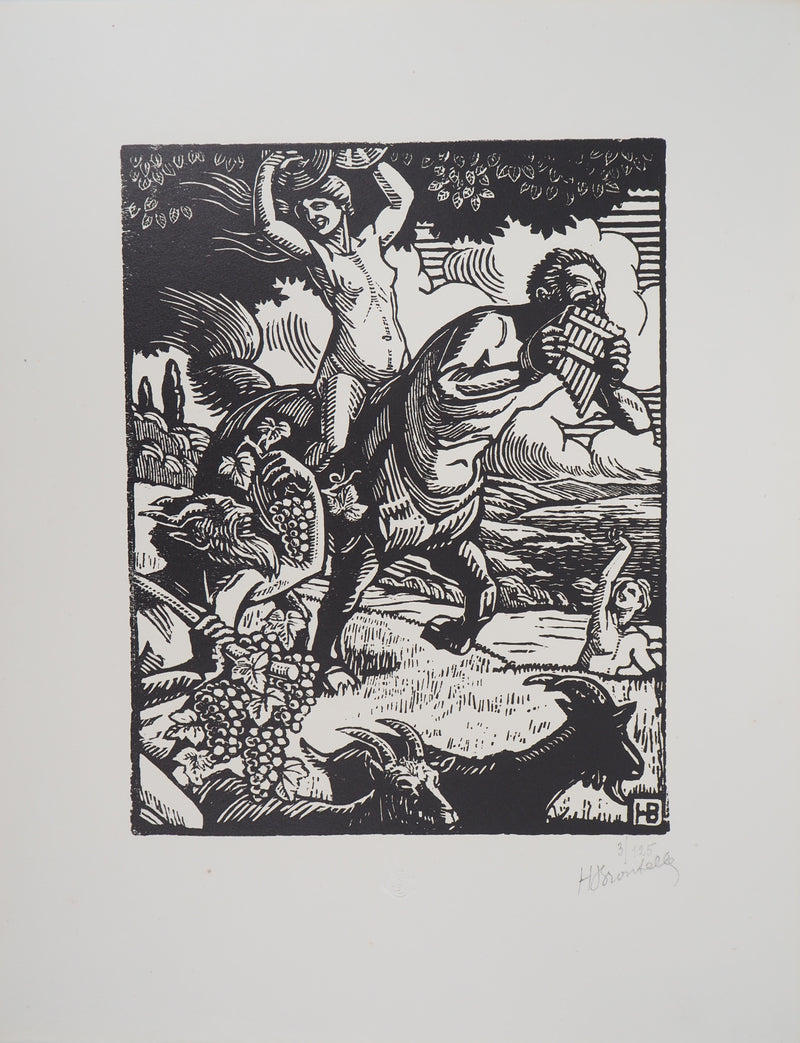 Honoré BROUTELLE : Au temps des vendanges, 1921 - Gravure sur bois (détail)