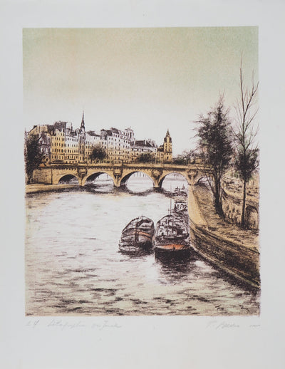 Pierre BRUNO : Au quai de la seine - Lithographie (détail)