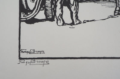 Georges BRUYER : L'Accident, dans la rue, 1929 - Gravure sur bois (détail)