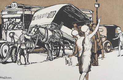 Georges BRUYER : L'Accident, dans la rue, 1929 - Gravure sur bois (détail)