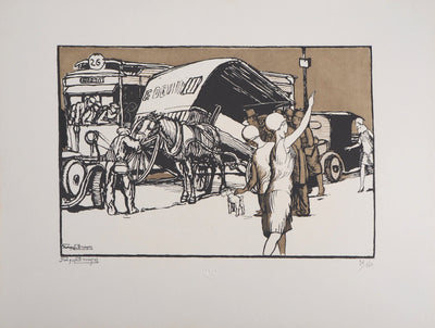 Georges BRUYER : L'Accident, dans la rue, 1929 - Gravure sur bois (détail)