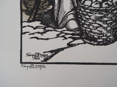 Georges BRUYER : La bonne marchande, 1923 - Gravure sur bois (détail)