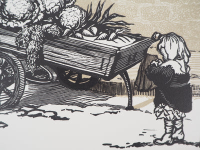 Georges BRUYER : La bonne marchande, 1923 - Gravure sur bois (détail)