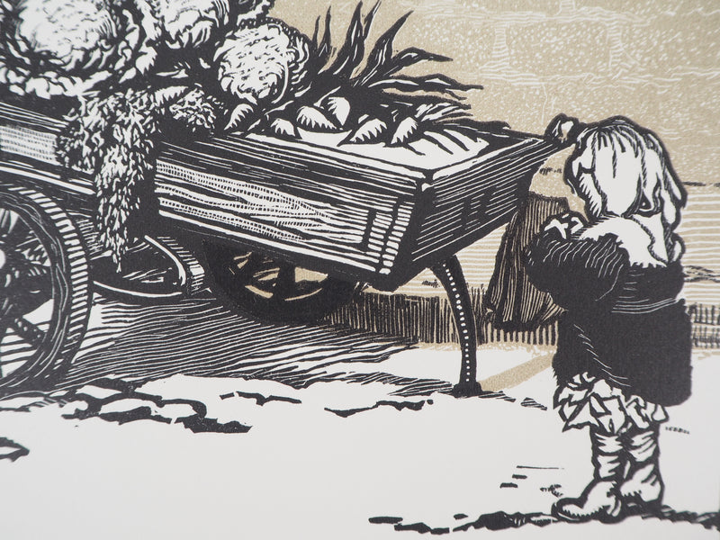 Georges BRUYER : La bonne marchande, 1923 - Gravure sur bois (détail)