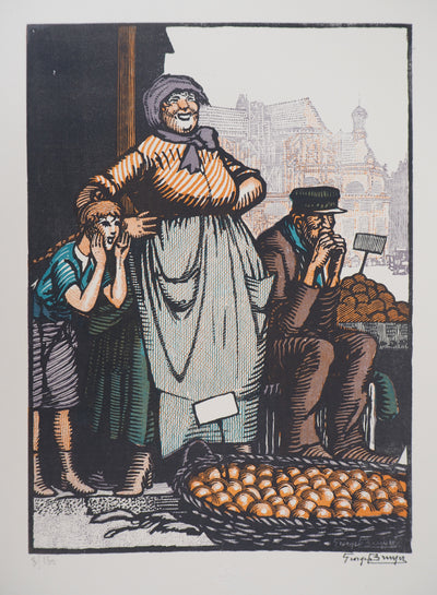 Georges BRUYER : La marchande d'oranges, 1925 - Gravure sur bois