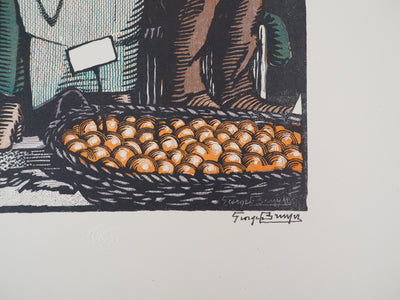 Georges BRUYER : La marchande d'oranges, 1925 - Gravure sur bois (détail)