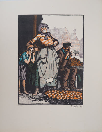 Georges BRUYER : La marchande d'oranges, 1925 - Gravure sur bois (détail)