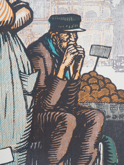 Georges BRUYER : La marchande d'oranges, 1925 - Gravure sur bois (détail)