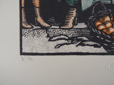 Georges BRUYER : La marchande d'oranges, 1925 - Gravure sur bois (détail)