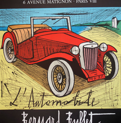 Bernard BUFFET : L'automobile, MG 1937 rouge - Affiche