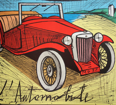Bernard BUFFET : L'automobile, MG 1937 rouge - Affiche (détail)
