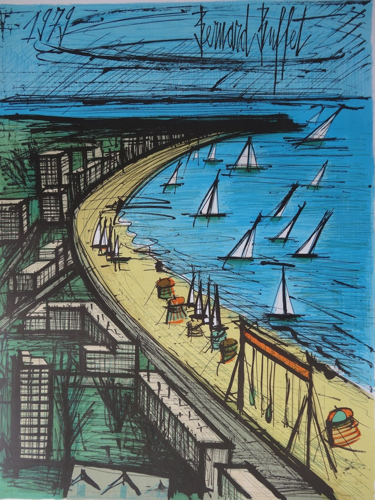 Bernard BUFFET : La plage de la Baule, 1979 - Lithographie (détail)