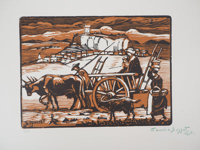 Maurice BUSSET : Le Chateau de Polignac (Haute Loire), 1928 - Gravure sur bois