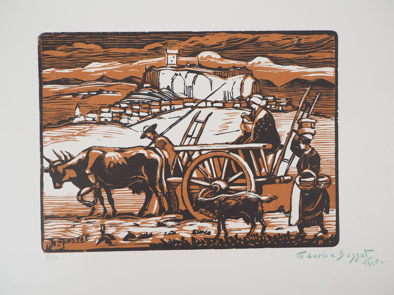 Maurice BUSSET : Le Chateau de Polignac (Haute Loire), 1928 - Gravure sur bois