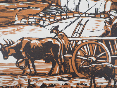 Maurice BUSSET : Le Chateau de Polignac (Haute Loire), 1928 - Gravure sur bois (détail)