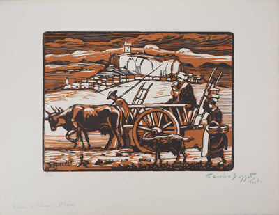 Maurice BUSSET : Le Chateau de Polignac (Haute Loire), 1928 - Gravure sur bois (détail)