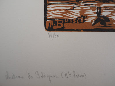 Maurice BUSSET : Le Chateau de Polignac (Haute Loire), 1928 - Gravure sur bois (détail)